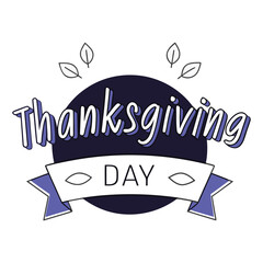 Fototapeta premium Thanksgiving Day text on dark circle with ribbon holiday