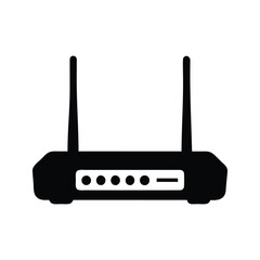 Fototapeta premium Silhouette of a Wireless Router with Antennas and Indicator Lights, Wifi router silhouette vector illustration