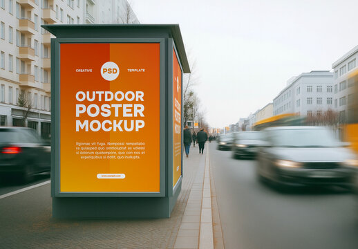 Bus stop city poster mockup