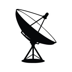 Silhouette of a large satellite dish for receiving and transmitting signals, Satellite dish silhouette vector illustration