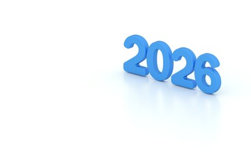 3D numbers 2026 in blue color on a clean white background, symbolizing new year, modern design, and future concept.