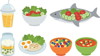Healthy balanced meals, nutritious food options, fresh salad, protein-rich dishes, colorful fruits and vegetables, healthy eating lifestyle, nutritious breakfast, clean eating, meal prep ideas.