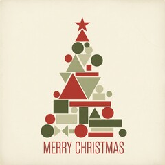 Geometric Christmas Tree Made of Shapes with Merry Christmas Text