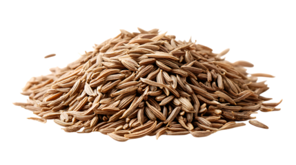 Pile of dry cumin seeds on transparent PNG isolated background