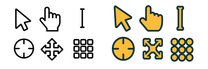 Obraz premium Computer Interface Icons: Cursor, Hand, I-Beam, Resize, Target, Grid