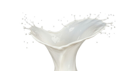 Creamy white liquid in a dynamic splash, individual droplets scattering mid-air, ultra-realistic, against a seamless transparent studio background, concept of dynamic innovation and impact