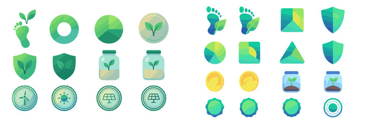 Green energy and sustainability icons set, Minimalist flat design