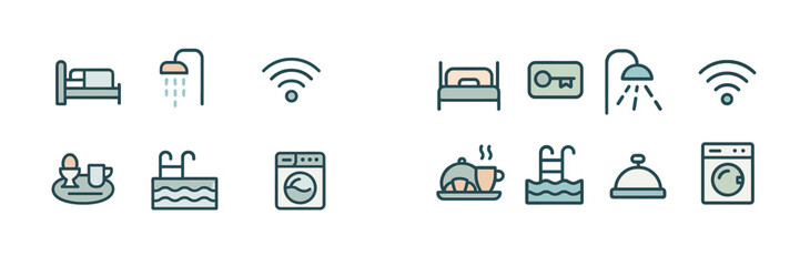 Hotel Services and Amenities Icons, Minimalist flat design