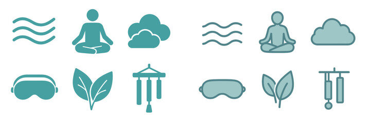 Fototapeta premium Zen Meditation Relaxation Icons, Minimalist flat design
