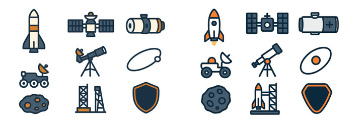 Space Exploration Icons Collection, Minimalist flat design