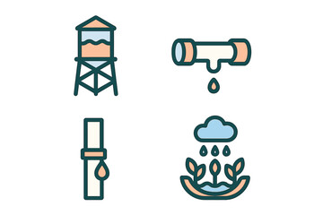 Water supply and irrigation symbols, Minimalist flat design