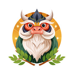 Fototapeta premium Illustrated Mask with Horns and Laurel Wreath against a Radiant Background