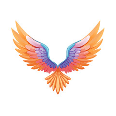 Obraz premium Colorful Wings Flapping Illustration Orange Pink Violet Feathers Cartoon Style Black Background