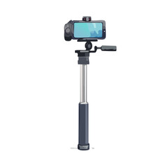 Illustration of a smartphone on a tripod with a black background for creating content and self portraits.