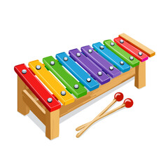 Colorful xylophone illustration with mallets for kids education and play
