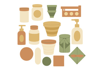 Assorted Cosmetic and Household Containers, Minimalist flat design