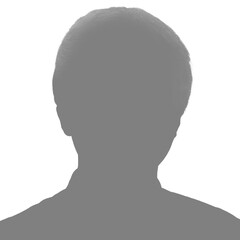 Silhouette of an adult man. Male avatar. Social media icon. Gray and white silhouette isolated on white