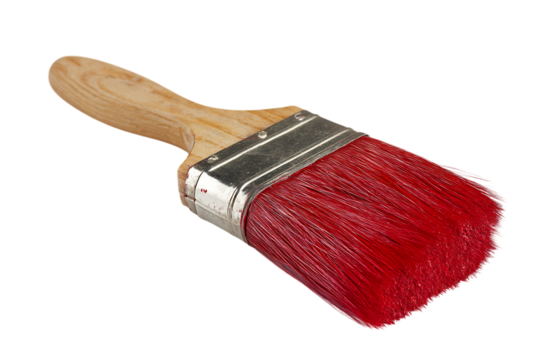 Paint brush with red paint on bristles transparent PNG isolated background