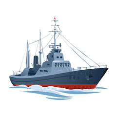 Obraz premium Naval ship illustration on water with sails and red flag for marine transport