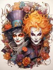 Two creepy clowns with makeup