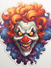 Creepy evil clown face with colorful hair