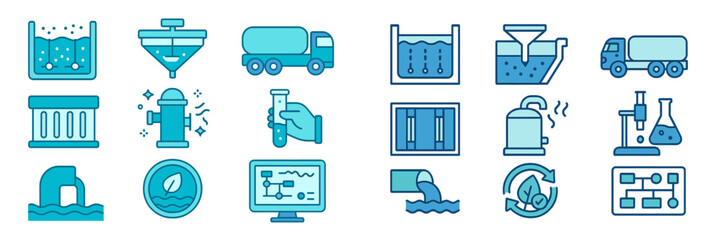 Water Treatment and Purification Icons, Minimalist flat design
