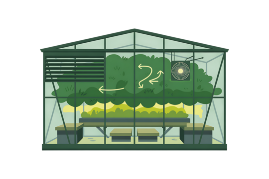 Greenhouse with plants and sign isolated on transparent background