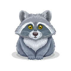 Cartoon raccoon illustration gray furry animal woodland creature cute wildlife smiling friendly looking forward adorable character design