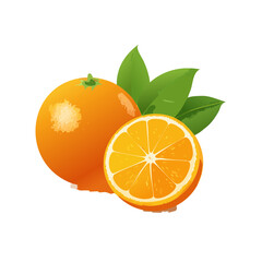 Fresh Oranges and Leaves on Black Background. Healthy Food Illustration Concept