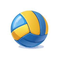 Isolated cartoon style volleyball illustration of blue and yellow colors on a black background for design elements.