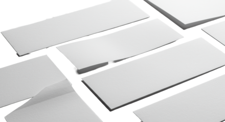 Six transparent paper elements with subtle textures, soft folds, arranged overlapping on transparent studio background, high-key lighting Concept of business ideation and strategy