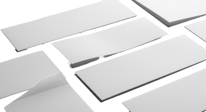 Six transparent paper elements with subtle textures, soft folds, arranged overlapping on transparent studio background, high-key lighting Concept of business ideation and strategy