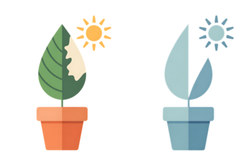 Plant growth comparison with sun and shade isolated on transparent background