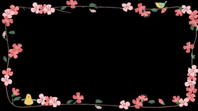 Animation pink sakura frame on black background.