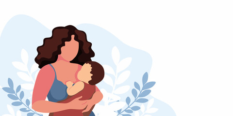 Illustration of a mother breastfeeding her baby with a floral background