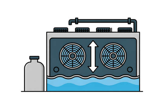 Cooling system with fans and water isolated on transparent background