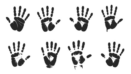 Obraz premium Black Handprints on White Background hands imprint