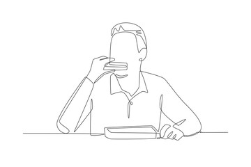 Eating student lunch concept one-line drawing