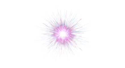 Ethereal abstract light formation with crisp radial streaks and blue-pink gradients, emanating on a soft grey-to-white background, ample copy space. Concept of digital transformation, data