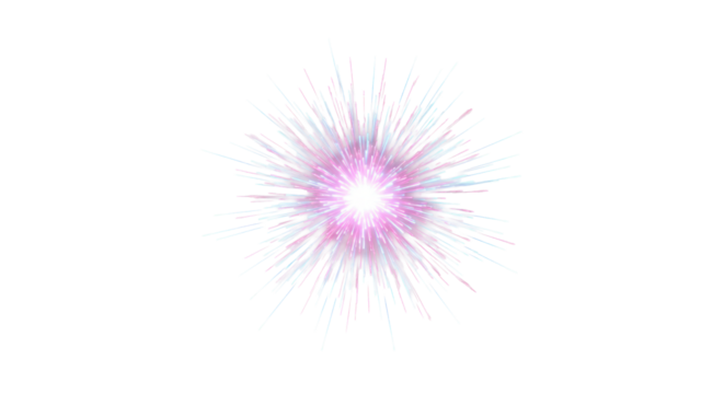 Ethereal abstract light formation with crisp radial streaks and blue-pink gradients, emanating on a soft grey-to-white background, ample copy space. Concept of digital transformation, data