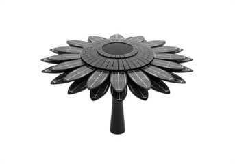 A futuristic solar panel flower isolated on transparent background, harnessing renewable energy with photovoltaic cells for sustainable power generation