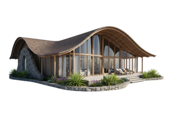 Modern house with a unique design and large windows, isolated on transparent background, showcasing architectural beauty and contemporary style