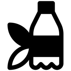 Plant-based plastic bottle. Outlined stroke vector icon with black-filled details.