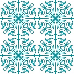Seamless Teal Vintage Floral Tile Pattern