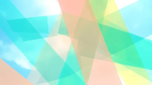 Geometric Abstract Background with Overlapping Translucent Shapes in Pastel Hues against a Blue Sky for Modern Artistic Designs