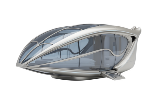 Futuristic building with a unique design isolated on transparent background, showcasing modern architecture and innovative construction techniques