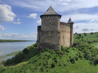 Naklejka premium Khotyn Castle fortress. castle in Ukraine. Castle on the banks of the Dniester River. castle on the Dniester