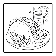 Taco and Lemon Drink Illustration | Printable Coloring Sheet