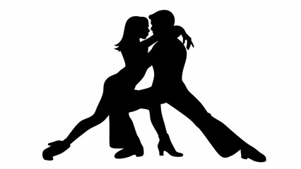 Silhouette of a couple dancing in a passionate embrace with intertwined legs and arms in a tango pose style | editable eps vectors