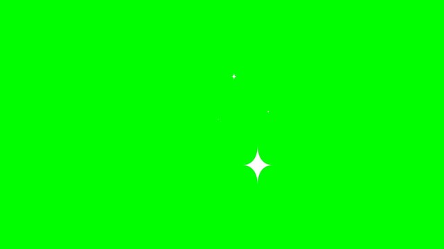 Sky stars, starry night. Twinkling stars animation, stars cartoon, flat, vector, Glowing stars sparkle on transparent background. 4K Video Green Background animation.